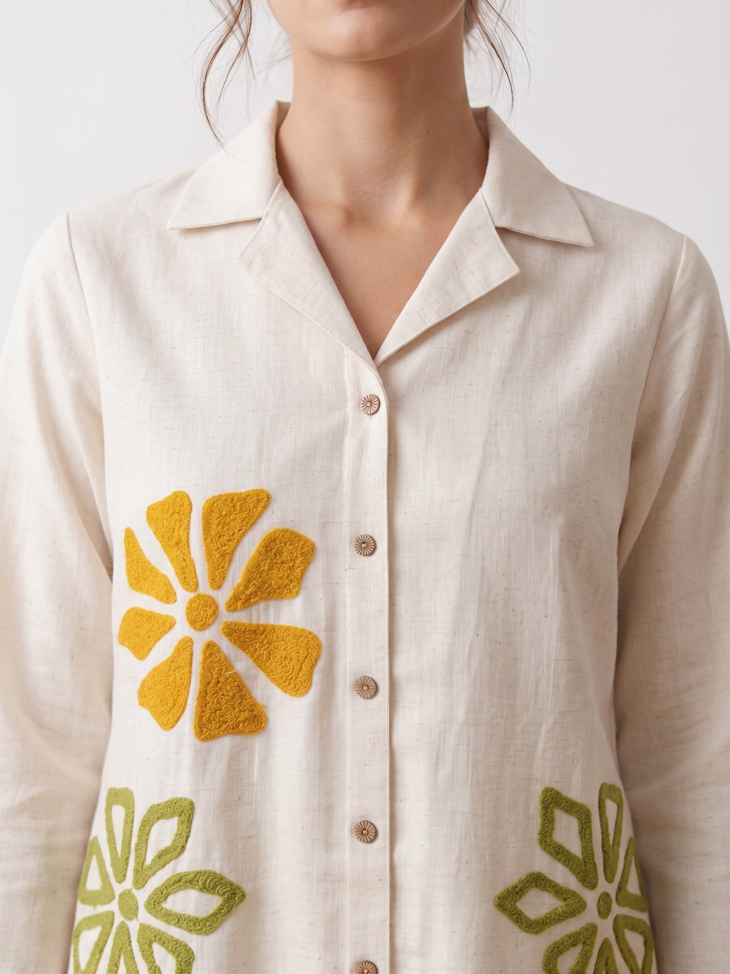 Off White Floral Embroidery Cotton Flex Co-ord Set