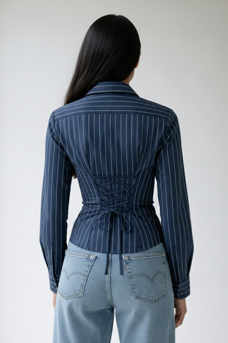 Dark Blue Hour Fitted Laceback Corset Shirt