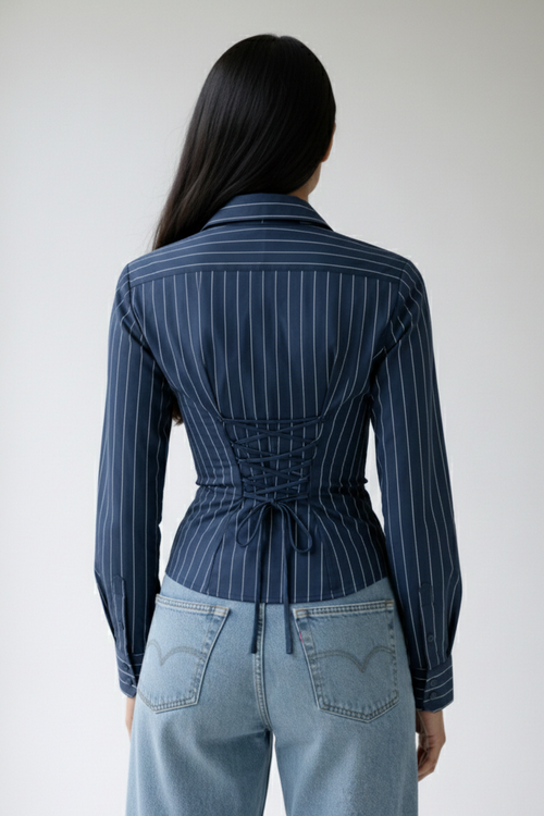Dark Blue Hour Fitted Laceback Corset Shirt