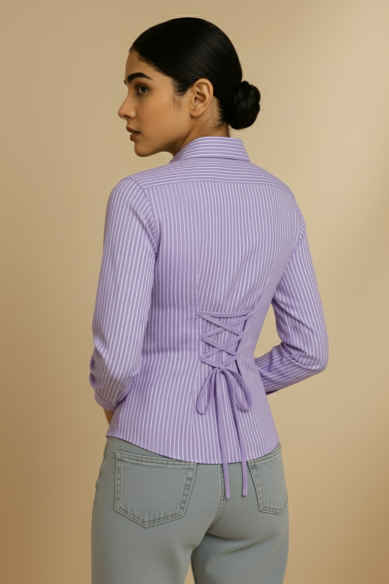Lavender Stripe Fitted Corset Shirt