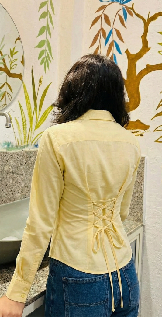 Lemon Bloom Fitted Laceback Corset Shirt