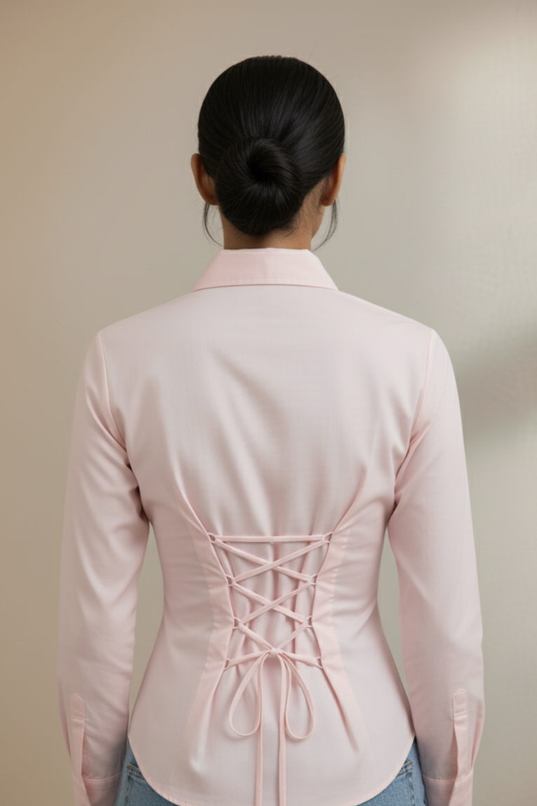 Soft Pink Elegance Fitted Corset Shirt