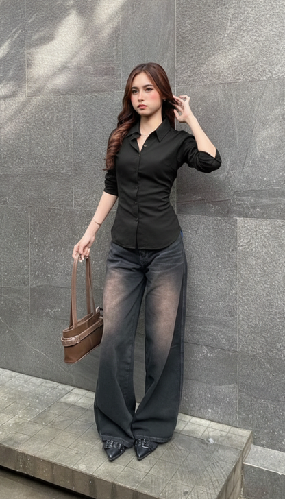 Black LaceBack Fitted Corset Shirt