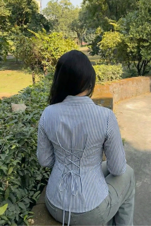 Blue Stripe Classic Fitted Corset Shirt