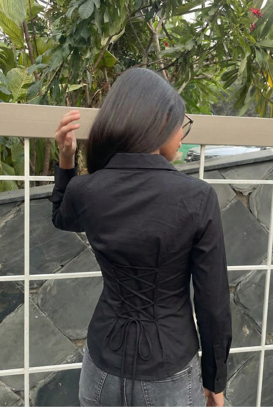 Black LaceBack Fitted Corset Shirt