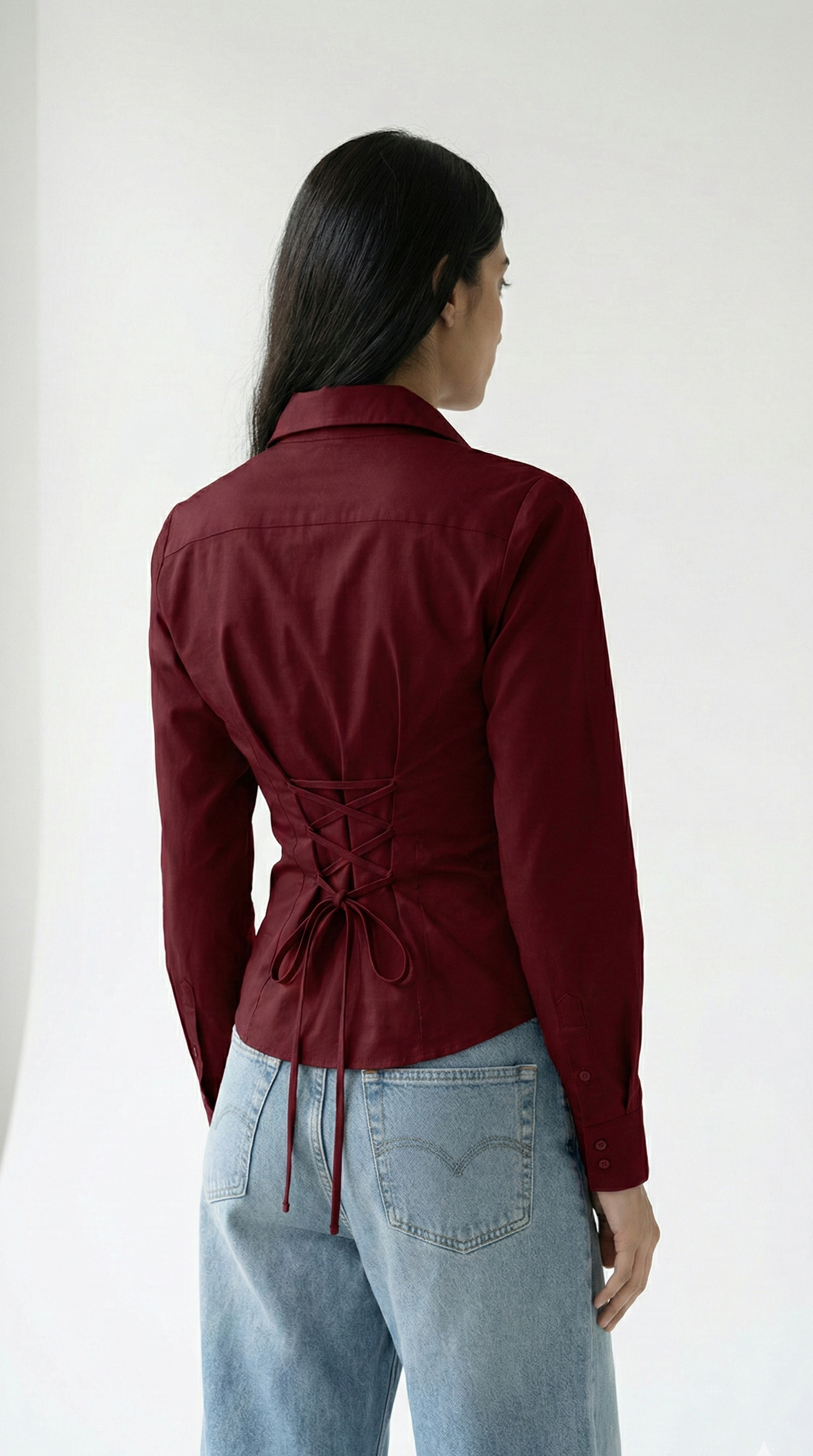 Wine Elegance Fitted Laceback Corset Shirt