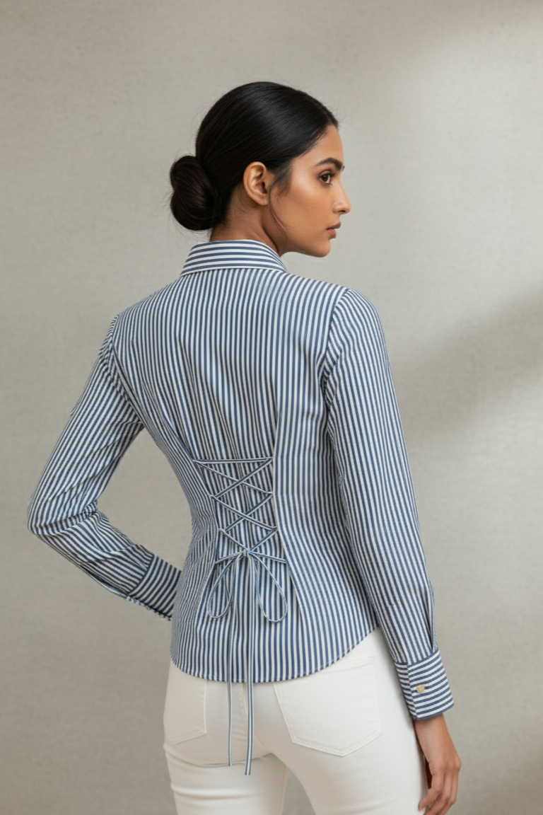 Blue Stripe Classic Fitted Corset Shirt