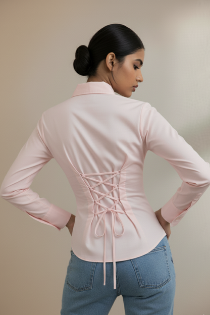 Soft Pink Elegance Fitted Corset Shirt