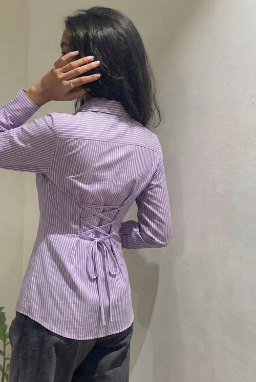 Lavender Stripe Fitted Corset Shirt