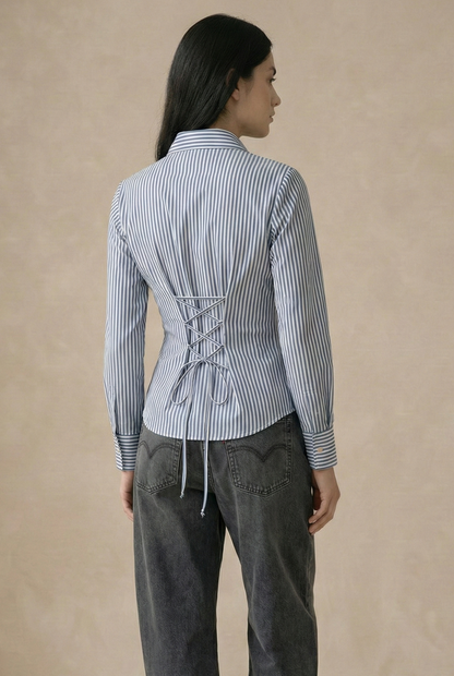 Blue Stripe Classic Fitted Corset Shirt