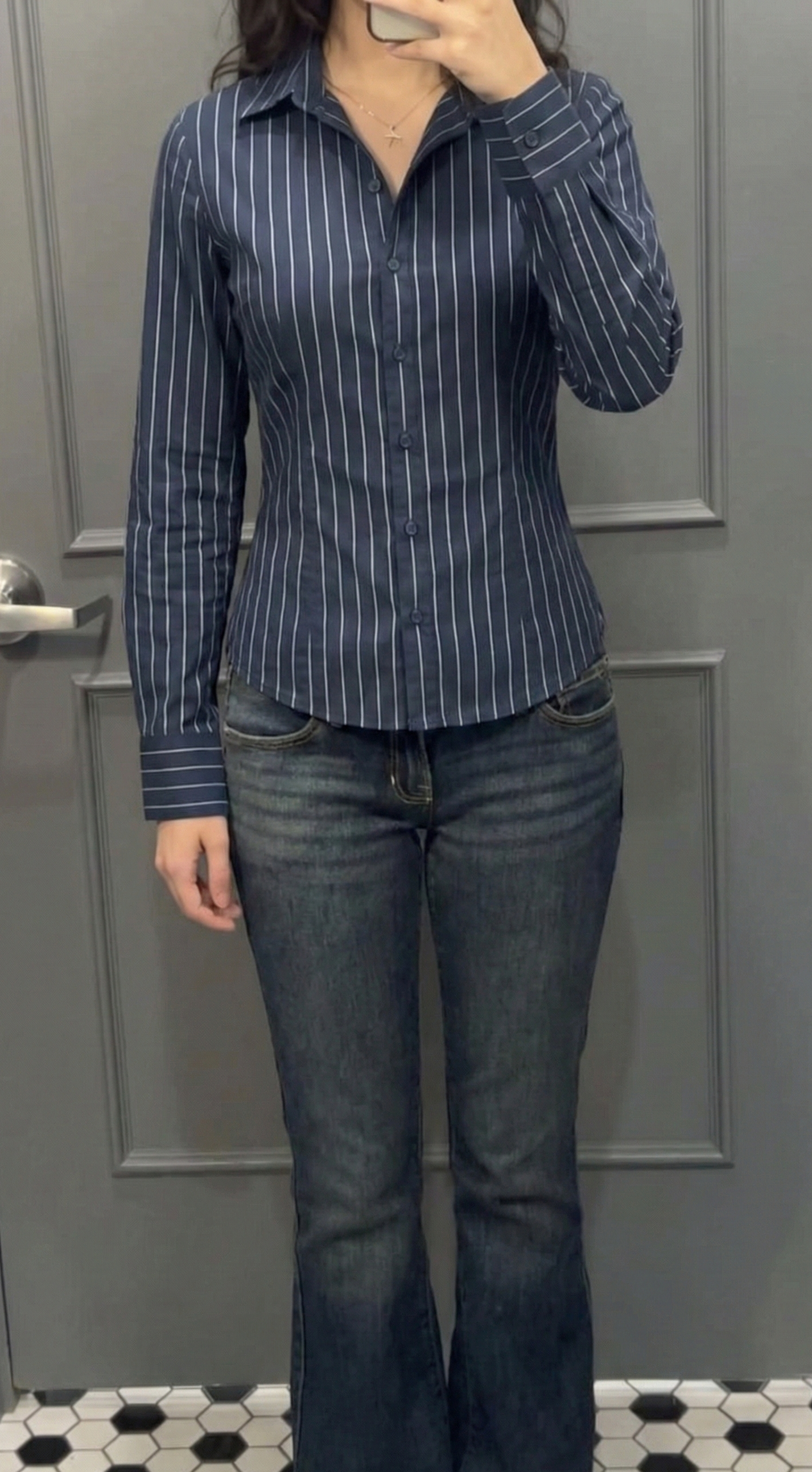 Dark Blue Hour Fitted Laceback Corset Shirt