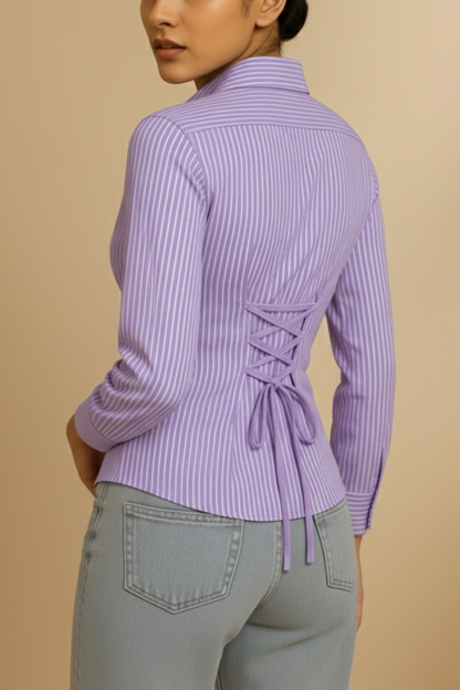Lavender Stripe Fitted Corset Shirt