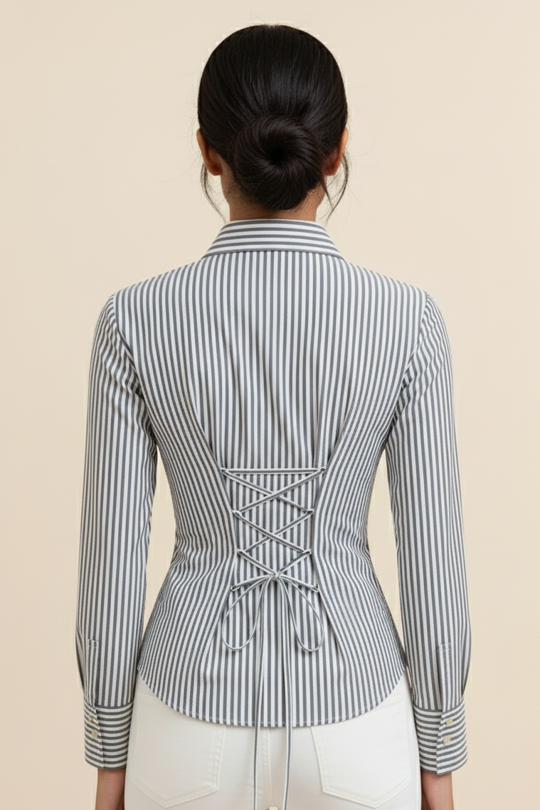 Everyday Grey Stripe Fitted Corset Shirt