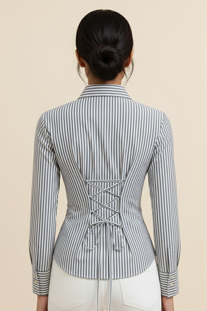 Everyday Grey Stripe Fitted Corset Shirt