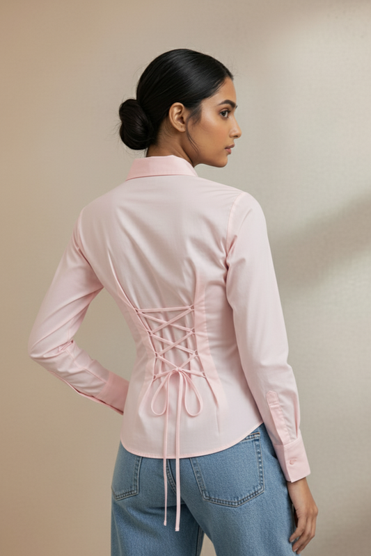 Soft Pink Elegance Fitted Corset Shirt