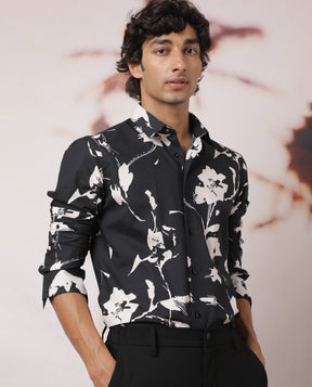 Sketcherr Black Floral Print Full Sleeves Shirt