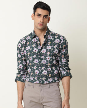 Paintt Green Floral Print Full Sleeves Shirt