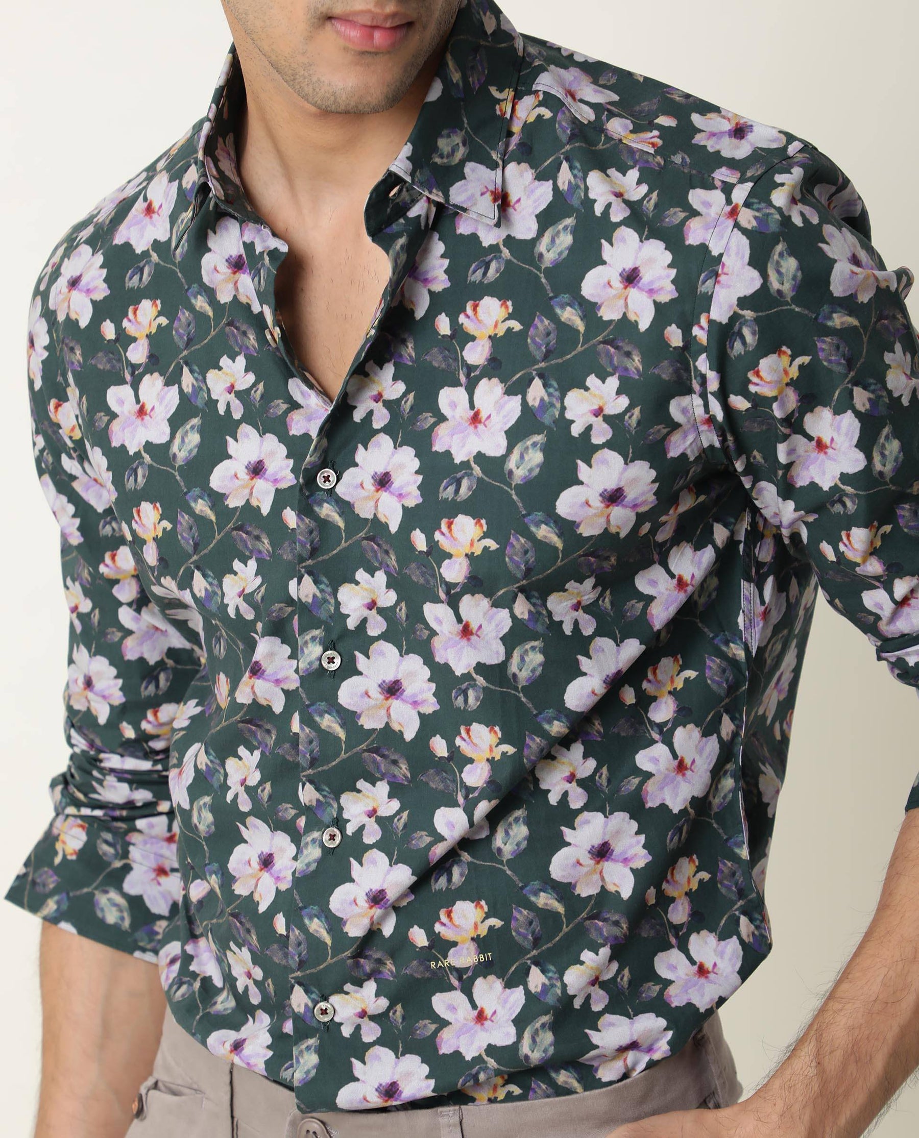 Paintt Green Floral Print Full Sleeves Shirt