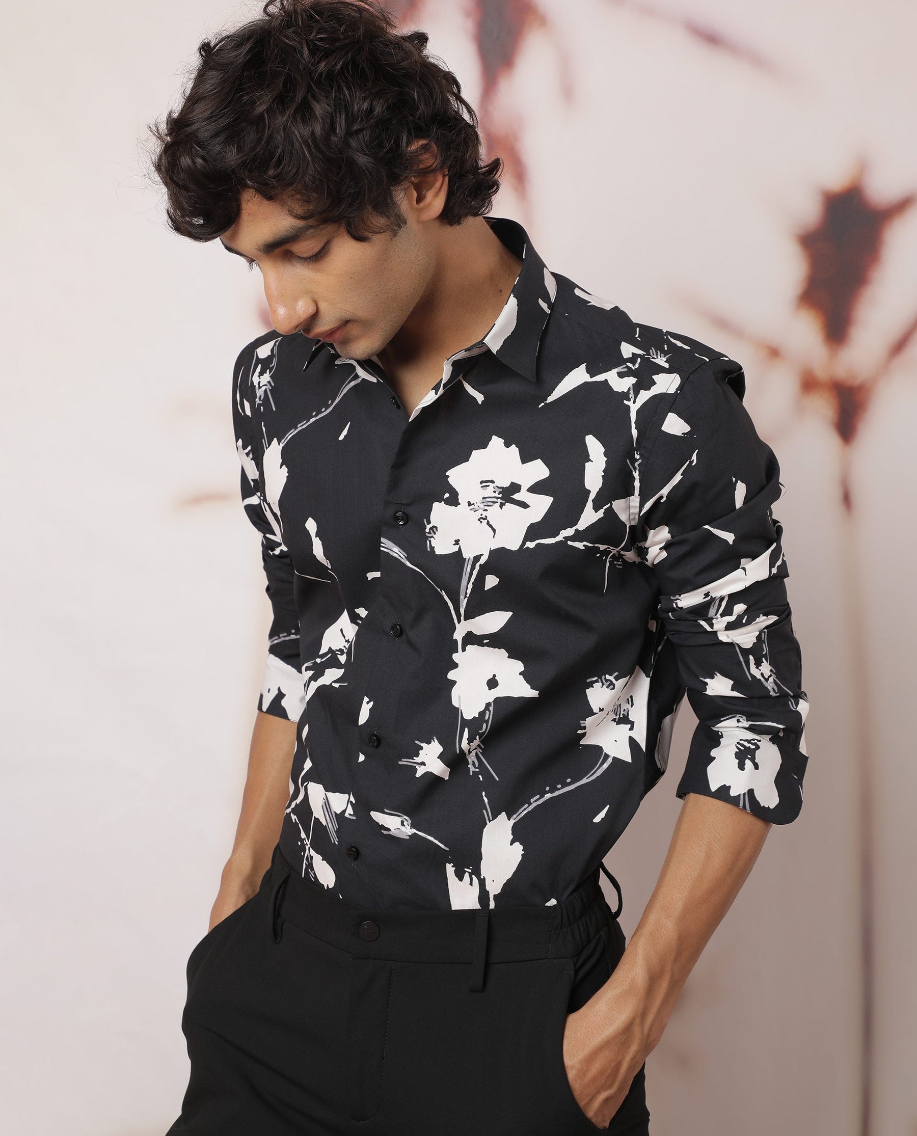 Sketcherr Black Floral Print Full Sleeves Shirt