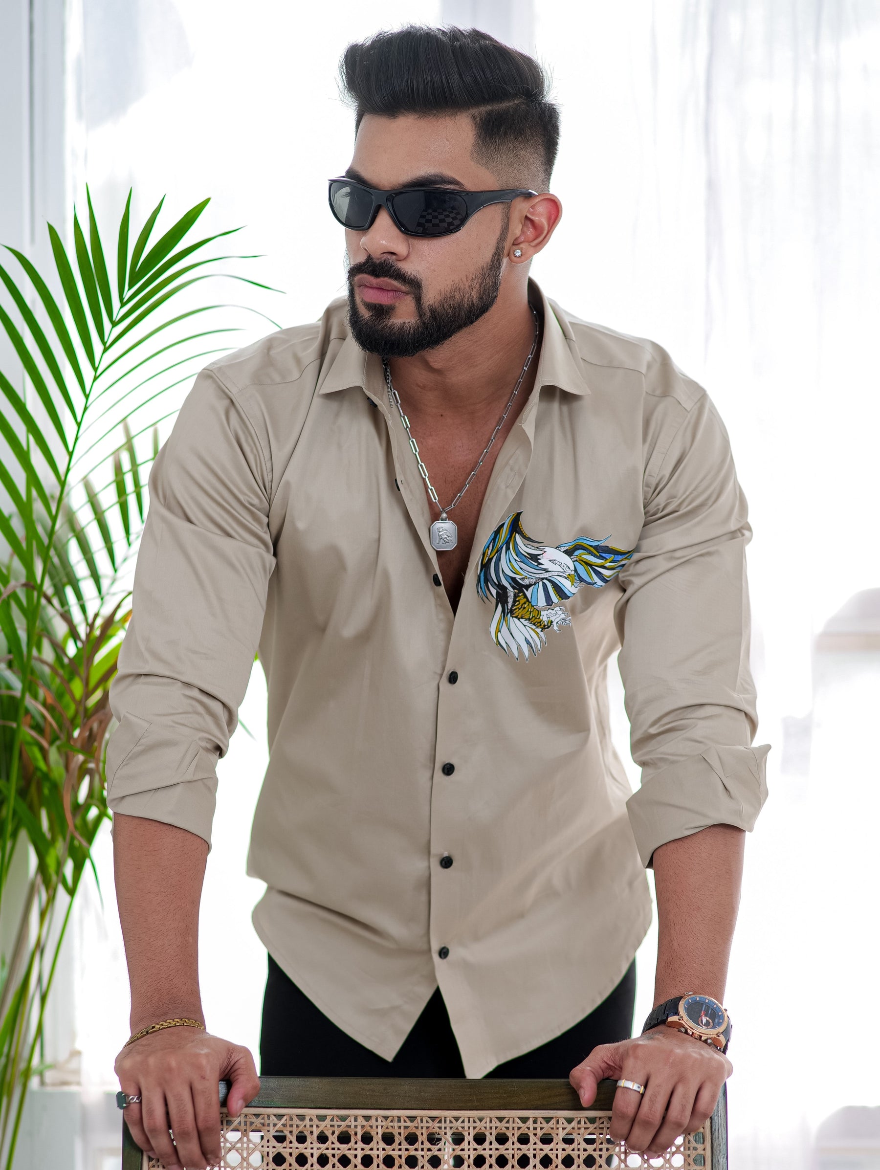 Beige Club Wear Printed Shirt