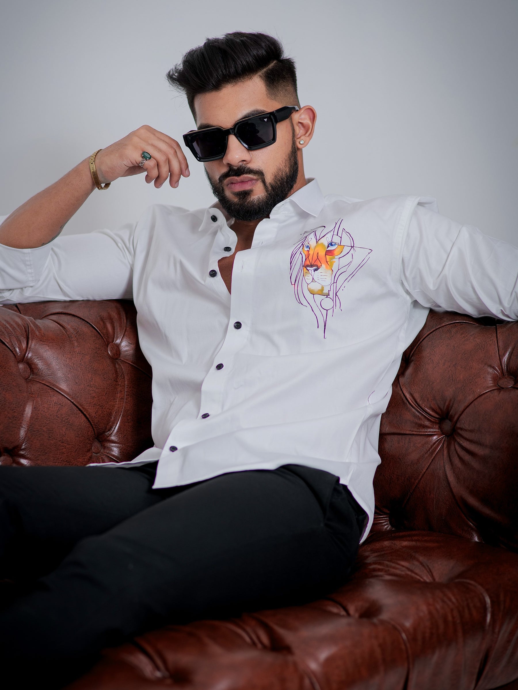 White Club Wear Printed Satin Cotton Shirt