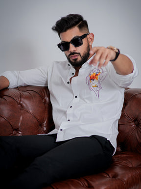 White Club Wear Printed Satin Cotton Shirt