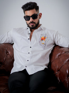 White Club Wear Printed Satin Cotton Shirt