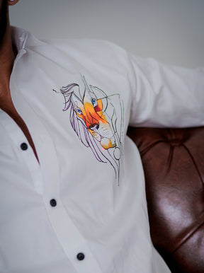 White Club Wear Printed Satin Cotton Shirt