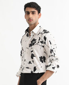 Sketcherr Off White Floral Print Full Sleeves Shirt