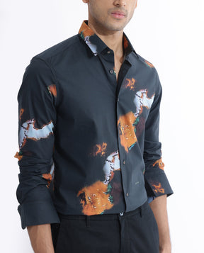 Spillerr Primary Navy Abstract Print Full Sleeves Shirt