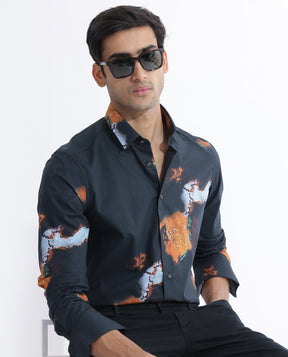 Spillerr Primary Navy Abstract Print Full Sleeves Shirt