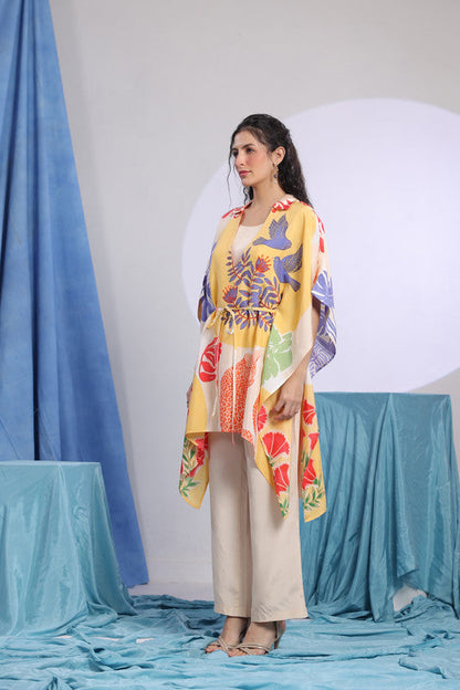 Multicolour Printed Resort Wear Russian Silk Co-ord Set