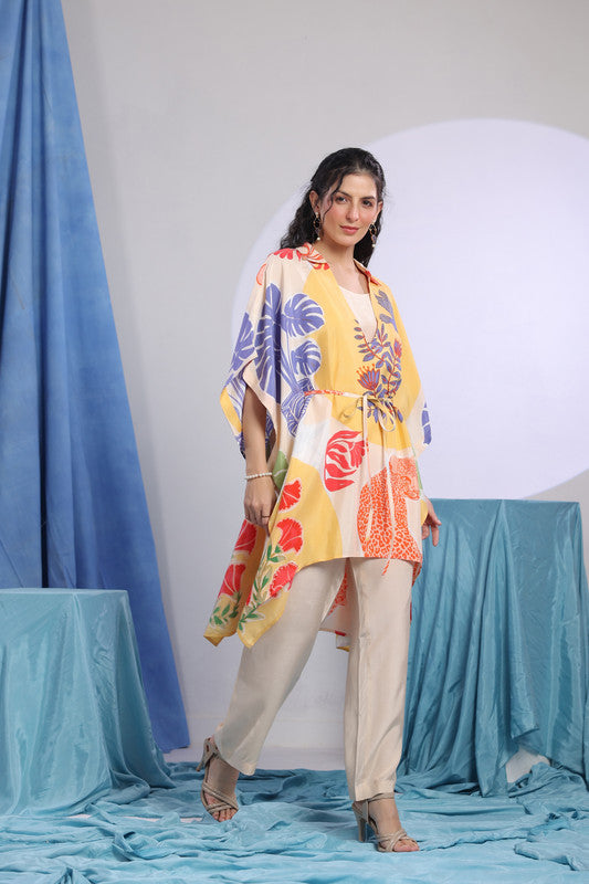 Multicolour Printed Resort Wear Russian Silk Co-ord Set