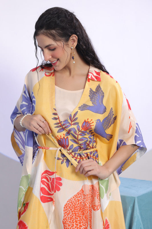 Multicolour Printed Resort Wear Russian Silk Co-ord Set