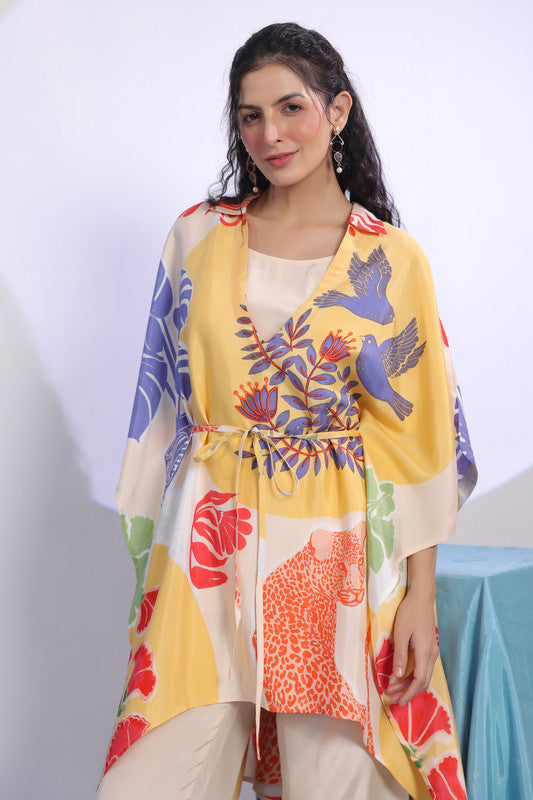 Multicolour Printed Resort Wear Russian Silk Co-ord Set