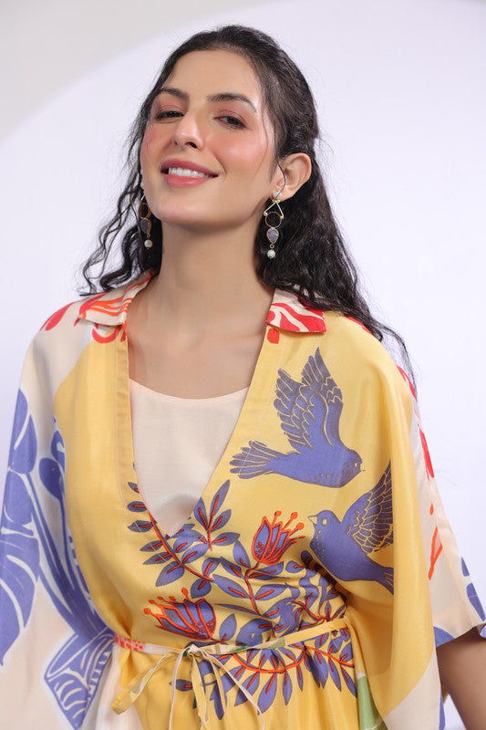 Multicolour Printed Resort Wear Russian Silk Co-ord Set
