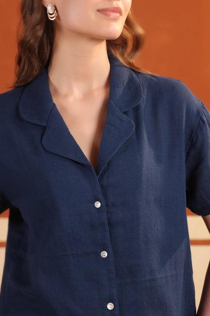Navy Blue Cotton Night Suit Set