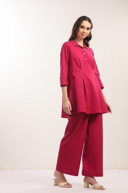 Fuchsia Solid Flame Cotton Co-ord Set