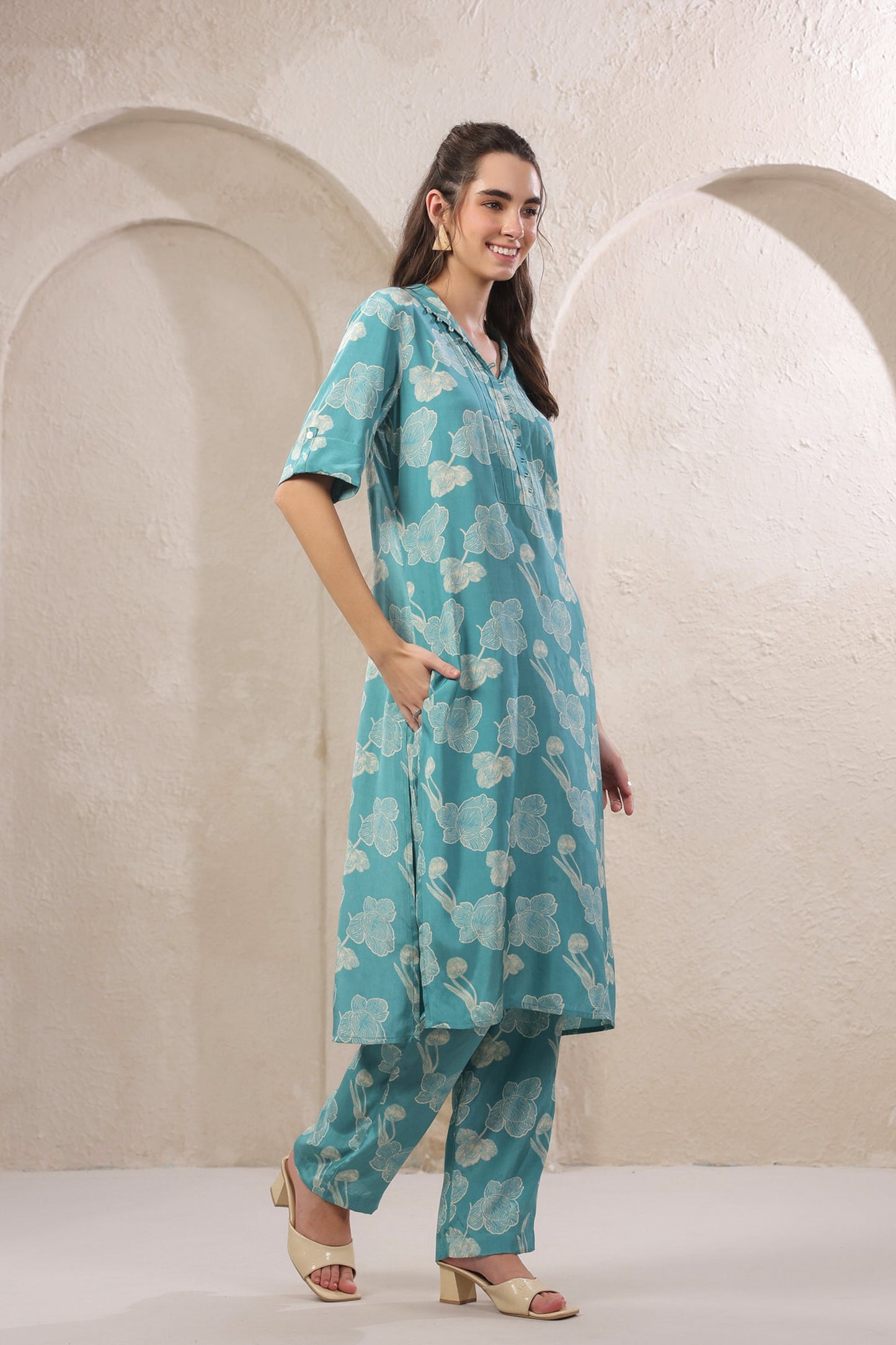Frosted Petals Blue Russian Silk Co-ord Set
