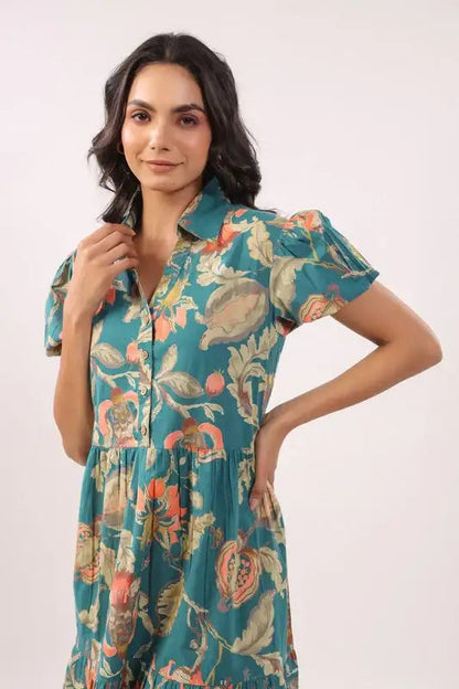 Mystic Teal Cotton Dress