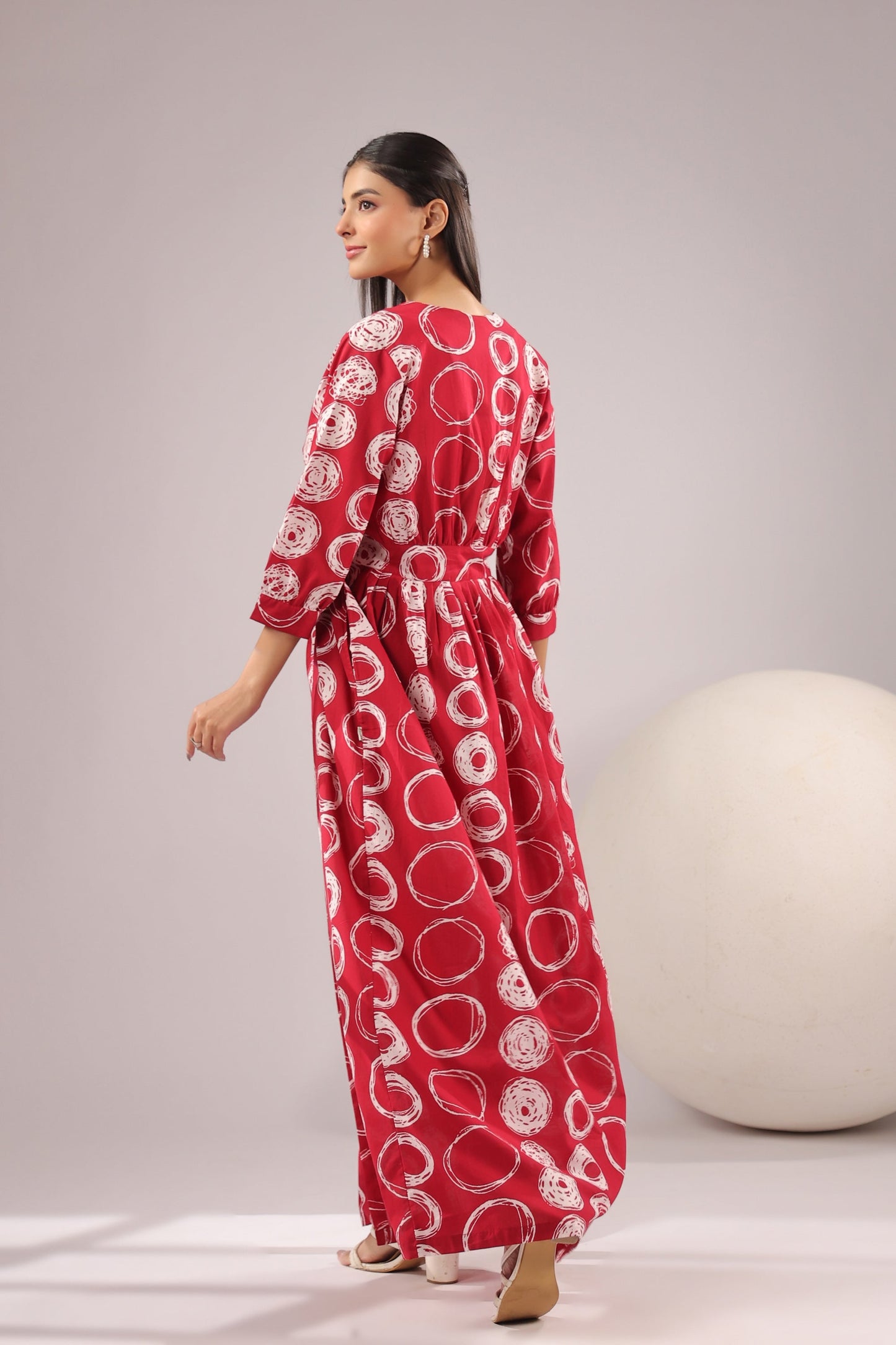 Crimson Orbit Printed Cotton Dress