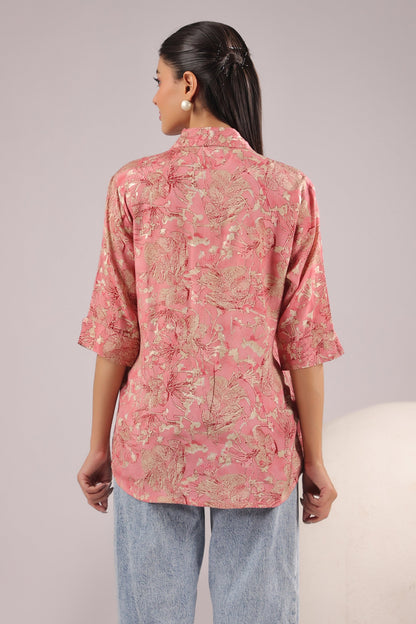 Rosewood Garden Printed Muslin Silk Shirt