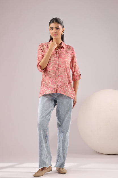 Rosewood Garden Printed Muslin Silk Shirt