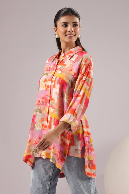 Sunset Mirage Printed Muslin Silk Shirt