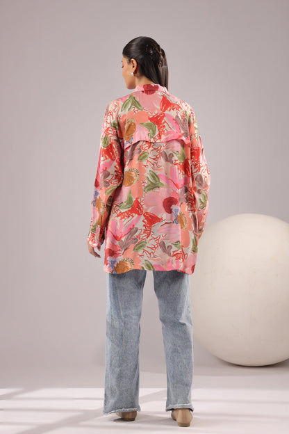 Tropical Blush Printed Muslin Silk Shirt