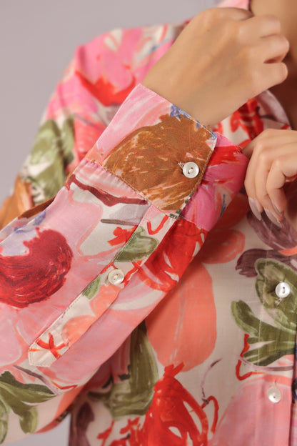 Tropical Blush Printed Muslin Silk Shirt