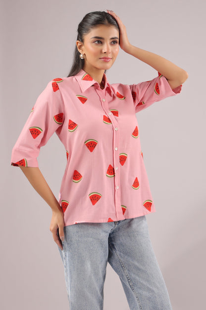 Melon Pop Embroidered Cotton Flex Shirt