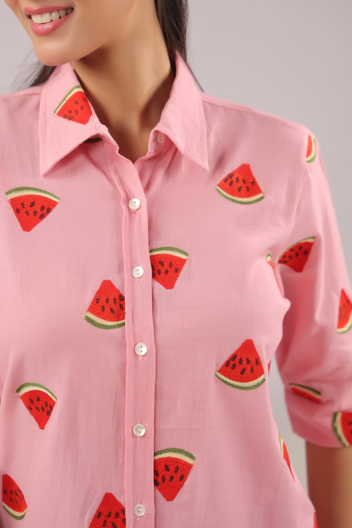 Melon Pop Embroidered Cotton Flex Shirt