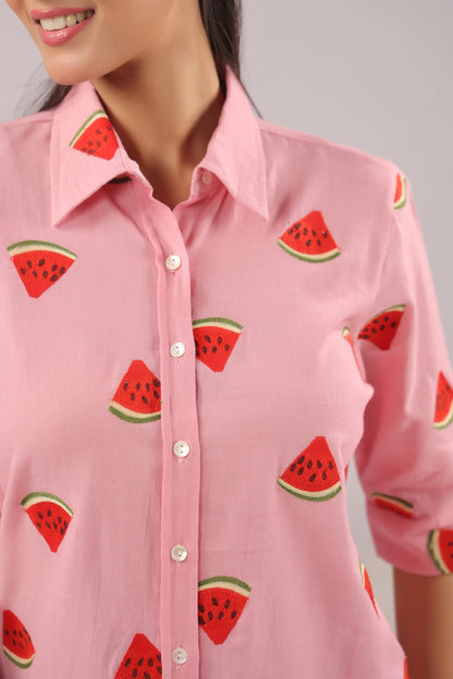 Melon Pop Embroidered Cotton Flex Shirt