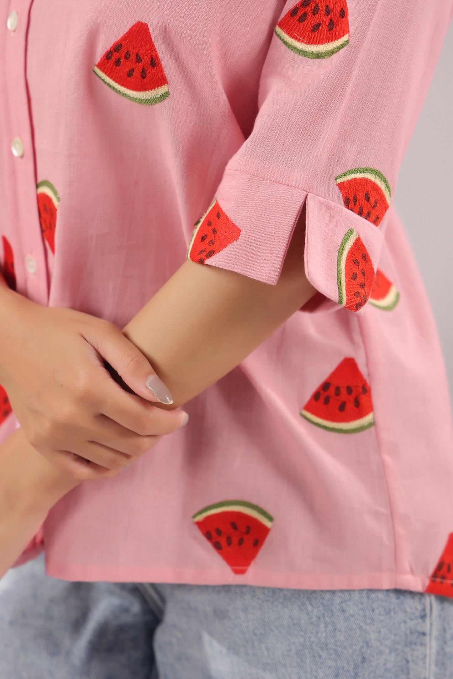 Melon Pop Embroidered Cotton Flex Shirt